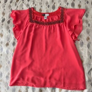 Simply Couture Coral Ruffled Blouse
